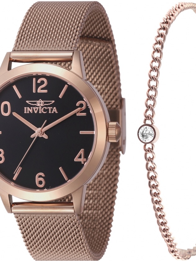 Invicta Rose Gold Watch With Black Dial And Rose Gold Bracelet